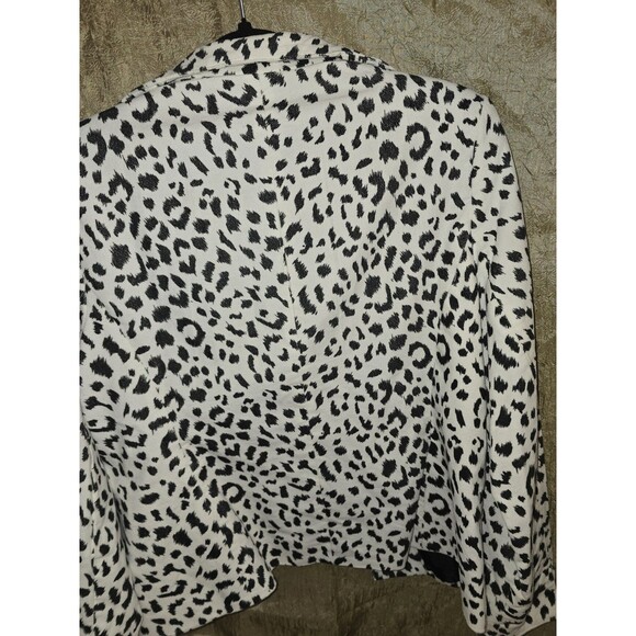 Neiman Marcus White Leopard-Print Open Front Blazer Jacket M cotton velvet - Picture 2 of 11